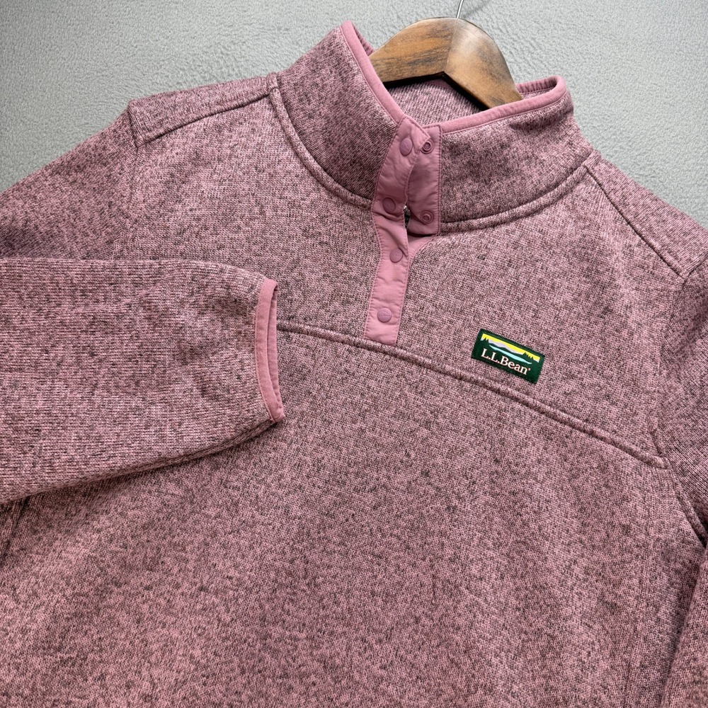 L.L. Bean Sweater Fleece Pullover Womens 2X Plus Pink Marled Snap Mock Neck